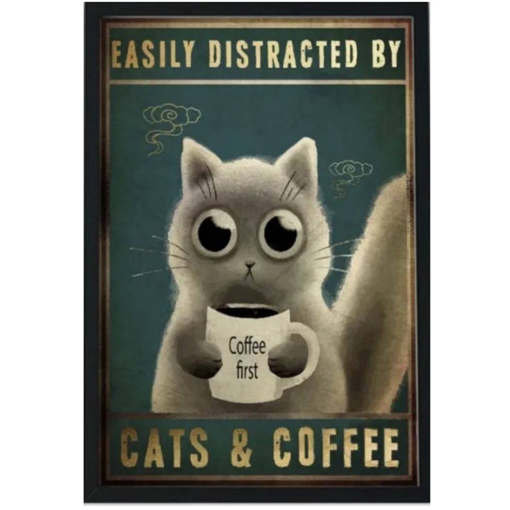 Vintage Style Tin Sign Cats and Coffee wall decor - Picture 1 of 2
